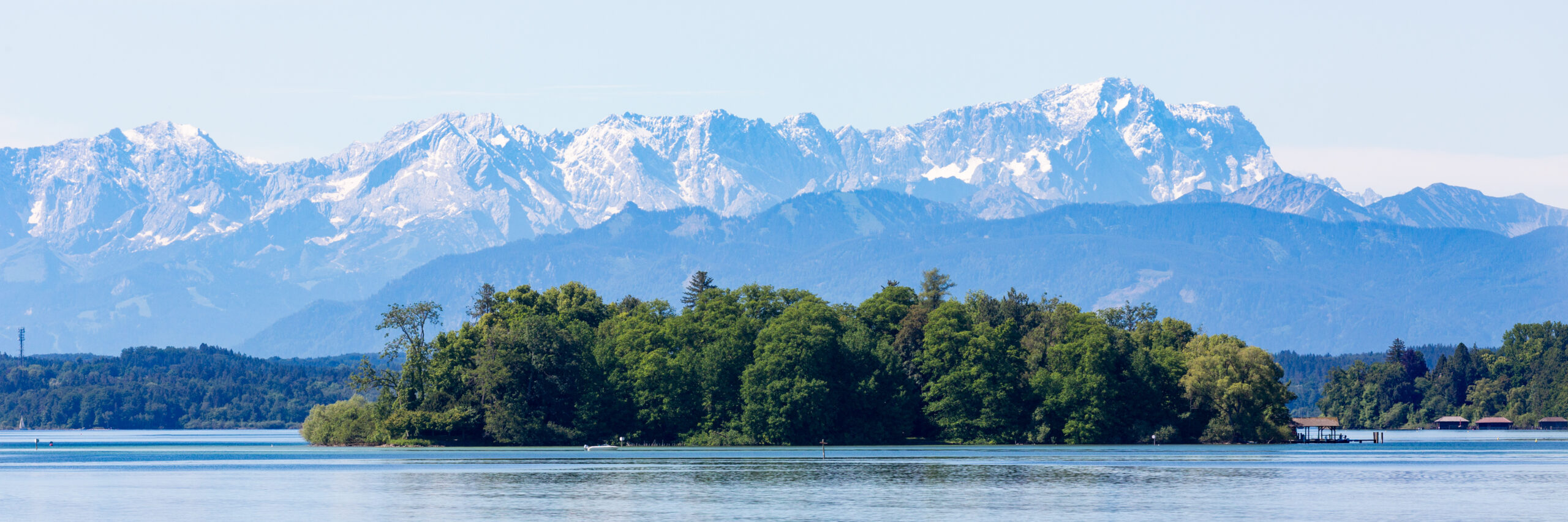 Panorama Of Roseninsel (rose Island) With Bavarian Alps In The B